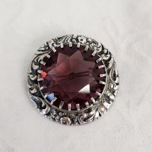Antique Silver Scottish Amythyst Brooch